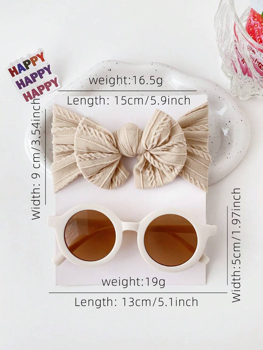 2 Pcs Kids Round Fashion Glasses & Bow Headband Set - Solid Color Unisex Baby Eyewear, Cute Toddler Hair Accessories