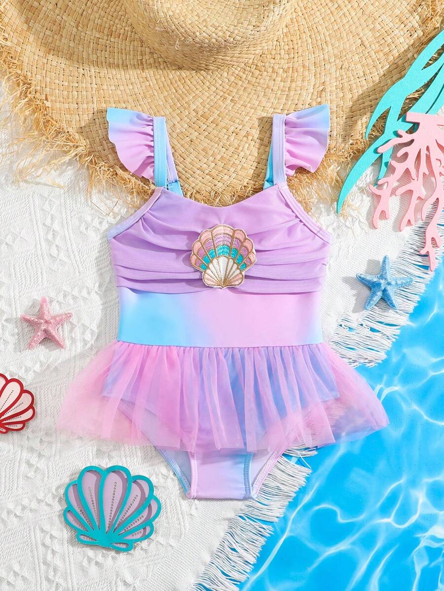 Baby Girls Mermaid Fish Scale One Piece Swimsuit Cute Ocean Princess Beachwear