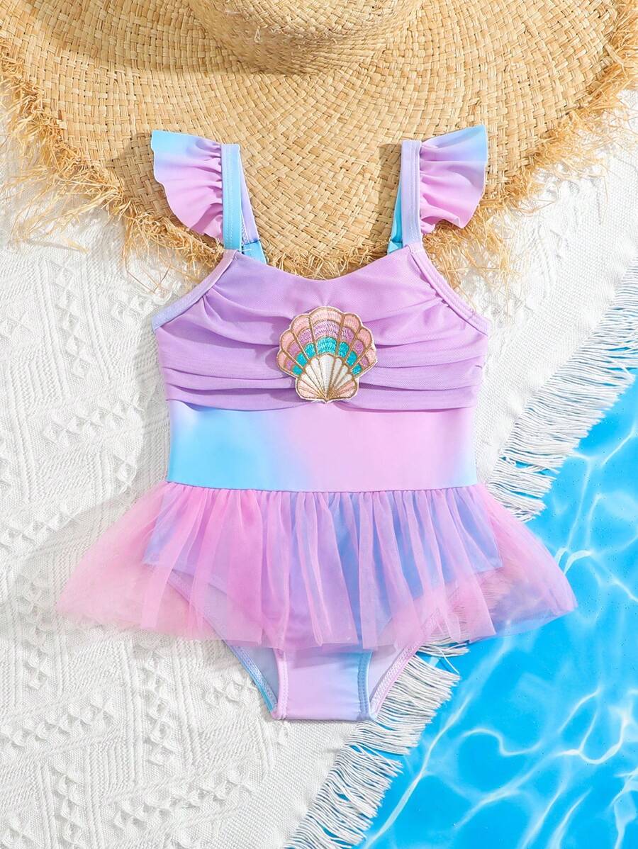 Baby Girls Mermaid Fish Scale One Piece Swimsuit Cute Ocean Princess Beachwear
