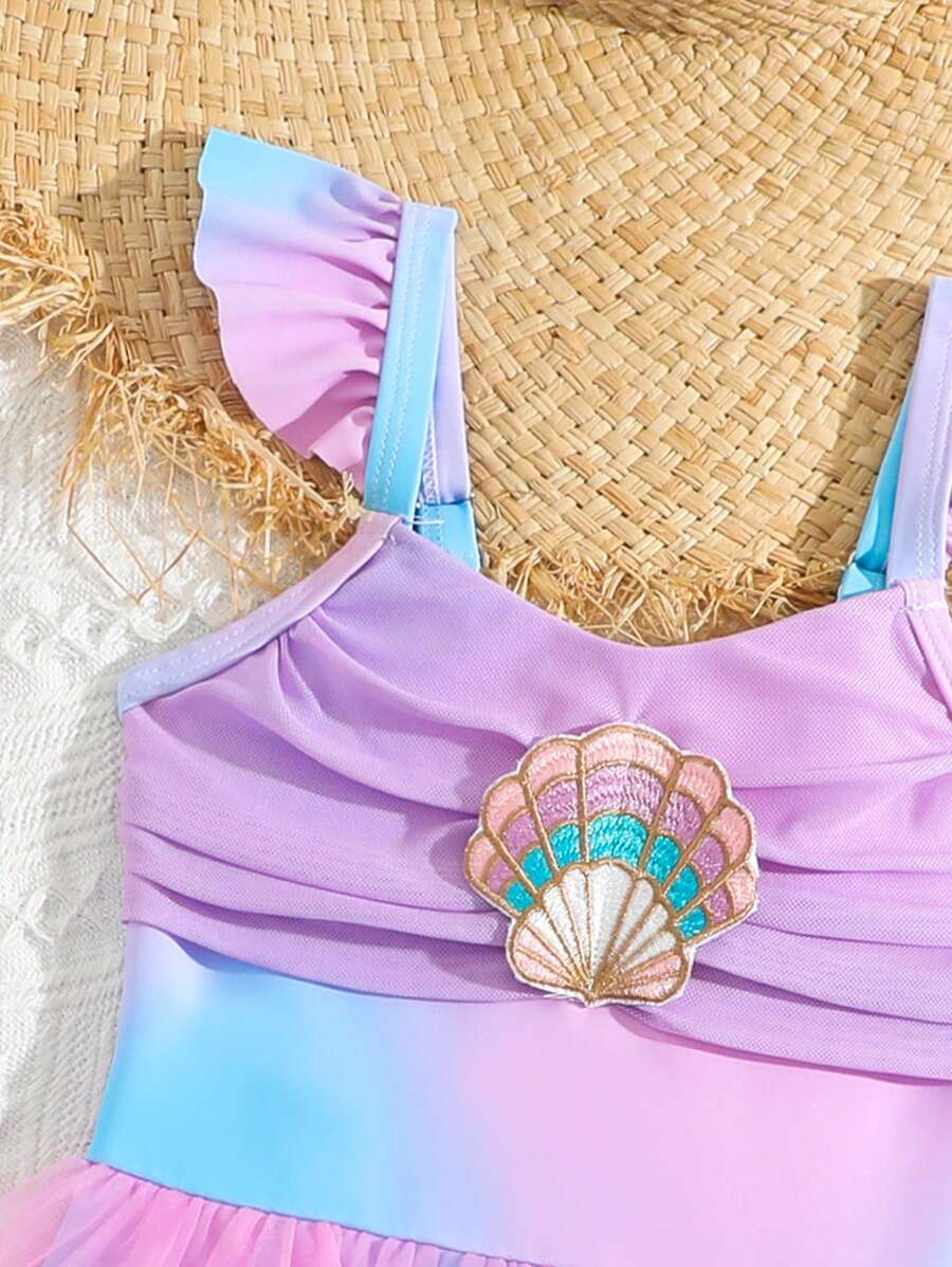 Baby Girls Mermaid Fish Scale One Piece Swimsuit Cute Ocean Princess Beachwear