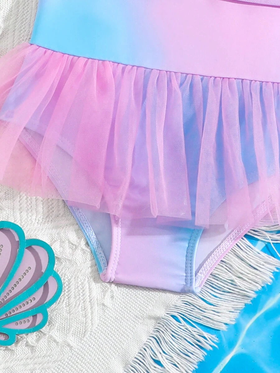 Baby Girls Mermaid Fish Scale One Piece Swimsuit Cute Ocean Princess Beachwear