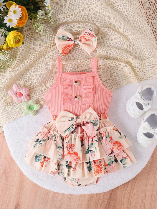 2PCS Baby Girl Lovely Bodysuit and Shorts Set for Cute Summer Daily Wear
