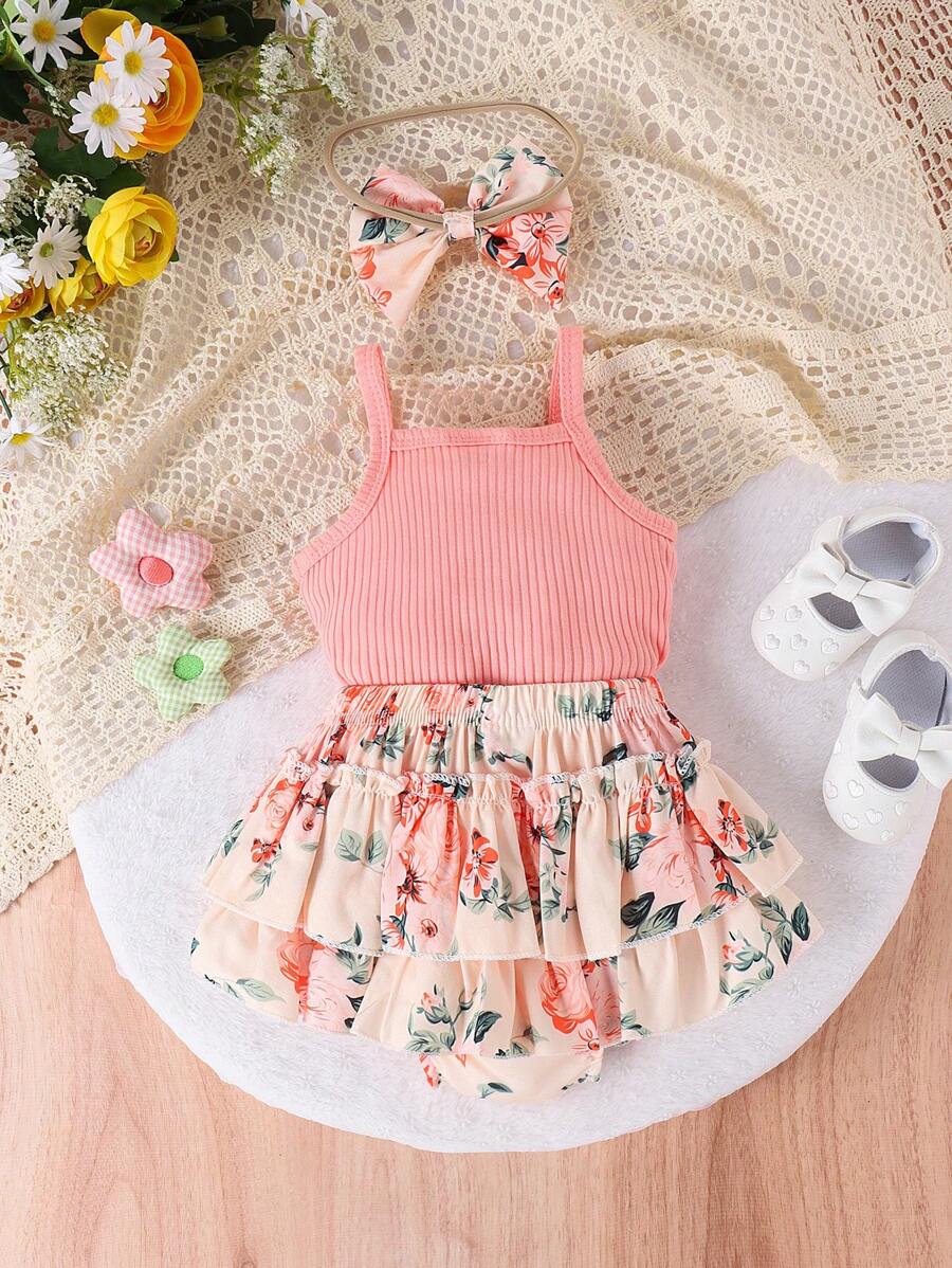 2PCS Baby Girl Lovely Bodysuit and Shorts Set for Cute Summer Daily Wear