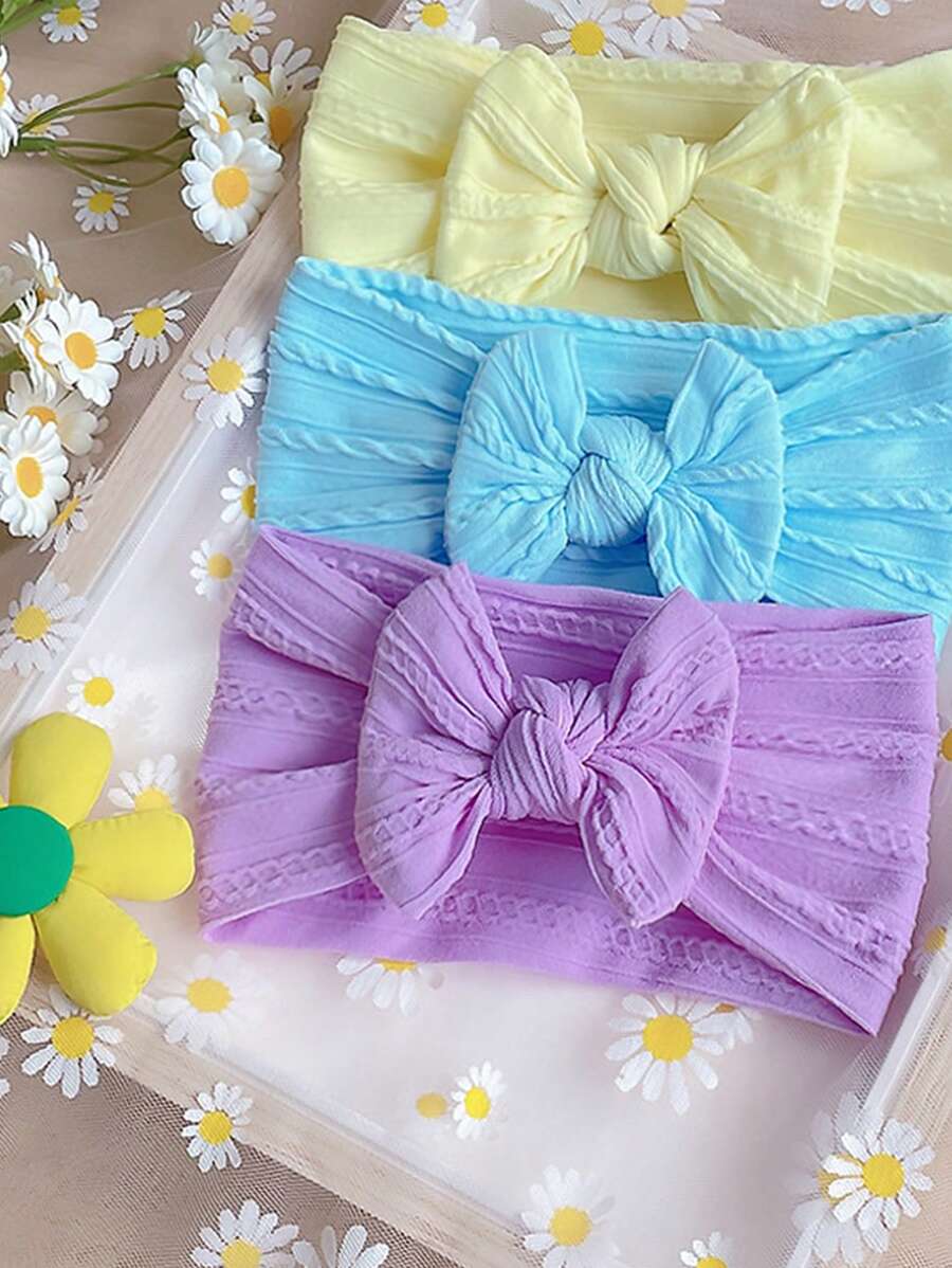 5 Pcs Candy Color Baby Headbands - Nylon Jacquard Bowknot Design, Daily Use Cute Love Valentine Hair Accessories