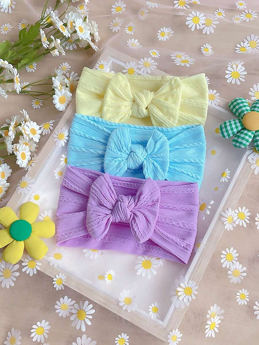 5 Pcs Candy Color Baby Headbands - Nylon Jacquard Bowknot Design, Daily Use Cute Love Valentine Hair Accessories