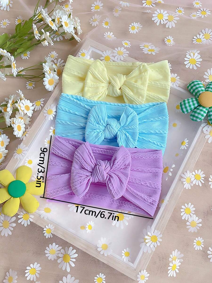 5 Pcs Candy Color Baby Headbands - Nylon Jacquard Bowknot Design, Daily Use Cute Love Valentine Hair Accessories