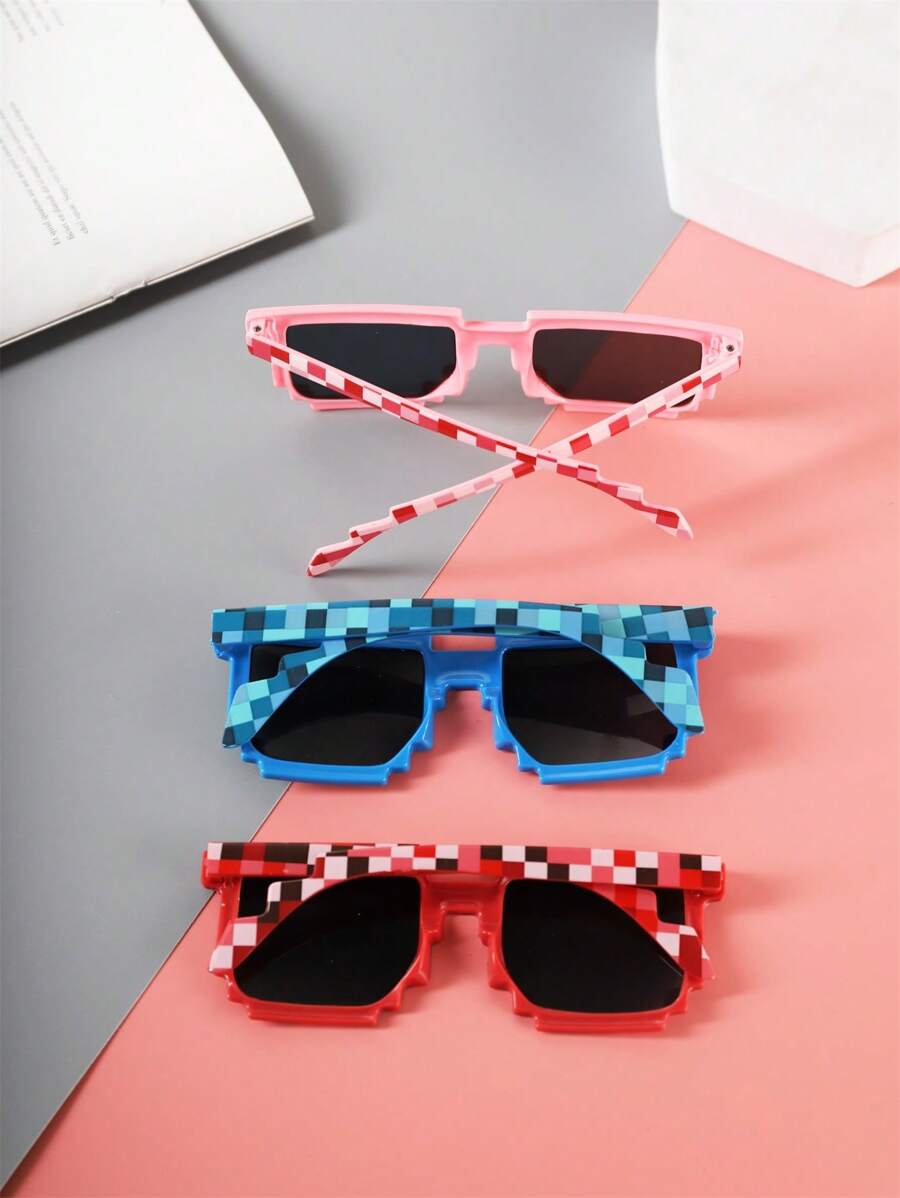 1-16 Piece Pixels Mosaic Glasses – Fashion & Personalized Party Glasses, Creative Green Thug Life Eyewear Gift for Kids & Teens