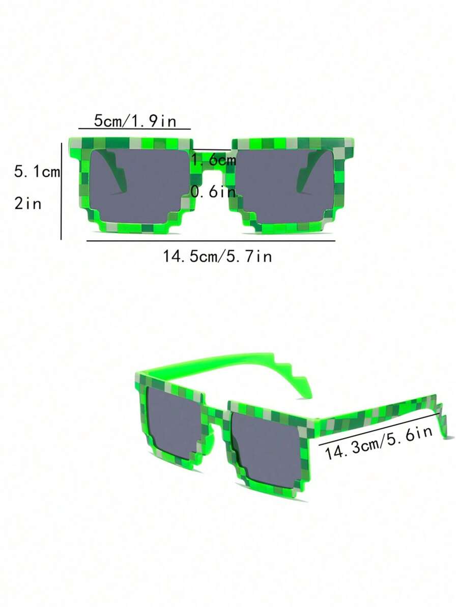 1-16 Piece Pixels Mosaic Glasses – Fashion & Personalized Party Glasses, Creative Green Thug Life Eyewear Gift for Kids & Teens