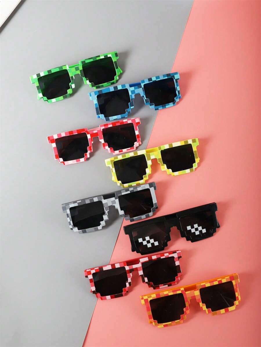 1-16 Piece Pixels Mosaic Glasses – Fashion & Personalized Party Glasses, Creative Green Thug Life Eyewear Gift for Kids & Teens