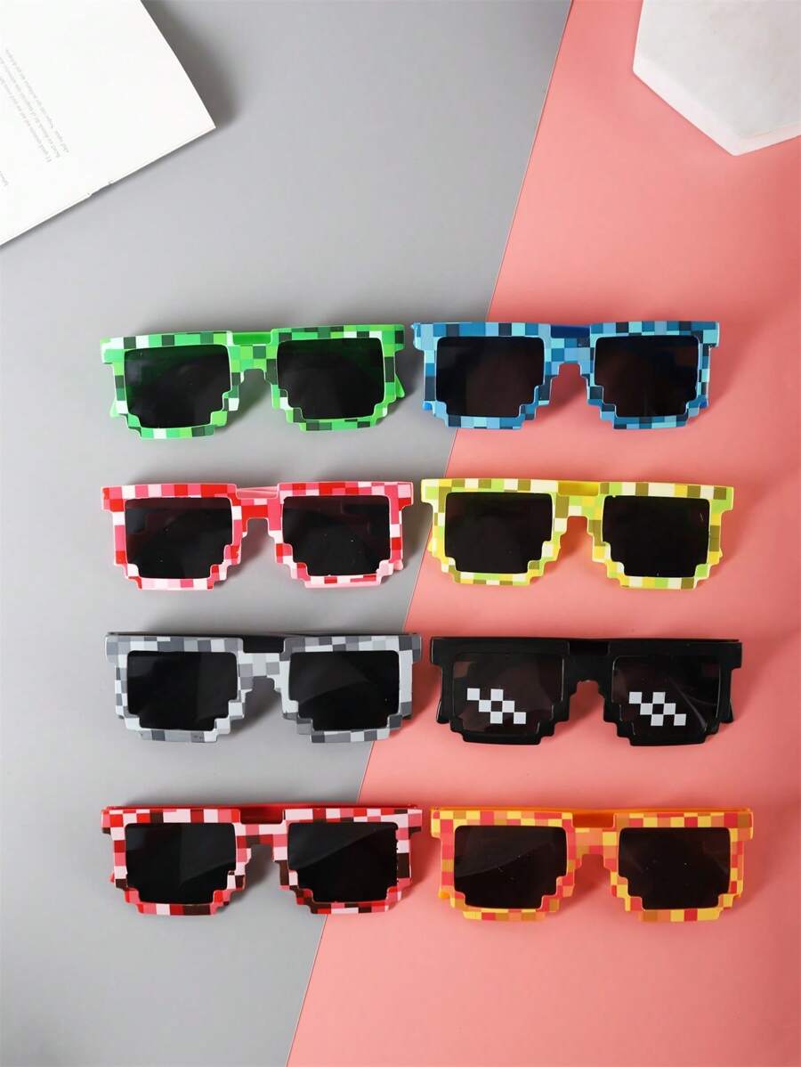 1-16 Piece Pixels Mosaic Glasses – Fashion & Personalized Party Glasses, Creative Green Thug Life Eyewear Gift for Kids & Teens