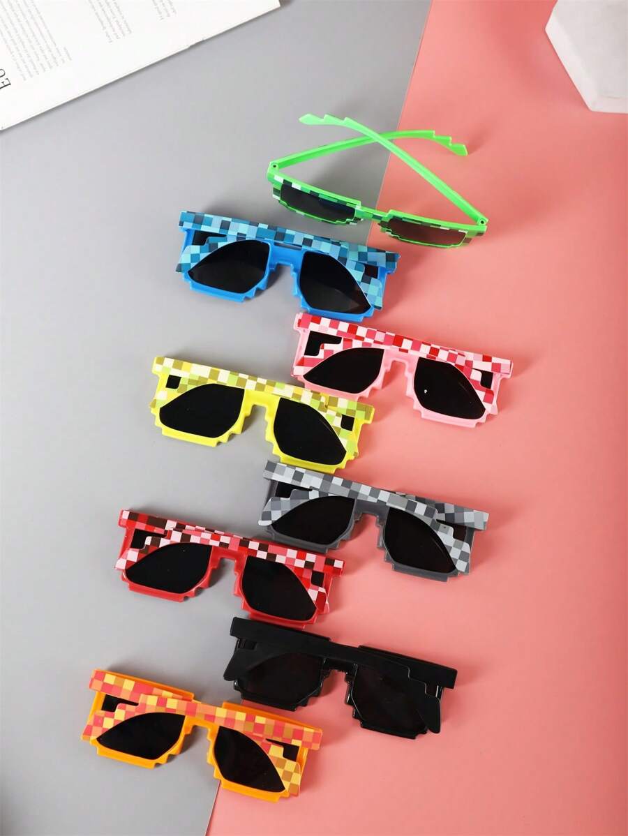 1-16 Piece Pixels Mosaic Glasses – Fashion & Personalized Party Glasses, Creative Green Thug Life Eyewear Gift for Kids & Teens