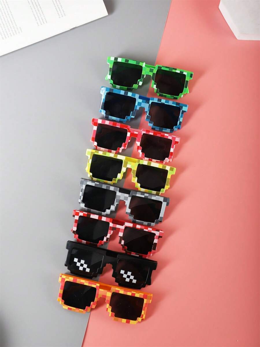 1-16 Piece Pixels Mosaic Glasses – Fashion & Personalized Party Glasses, Creative Green Thug Life Eyewear Gift for Kids & Teens