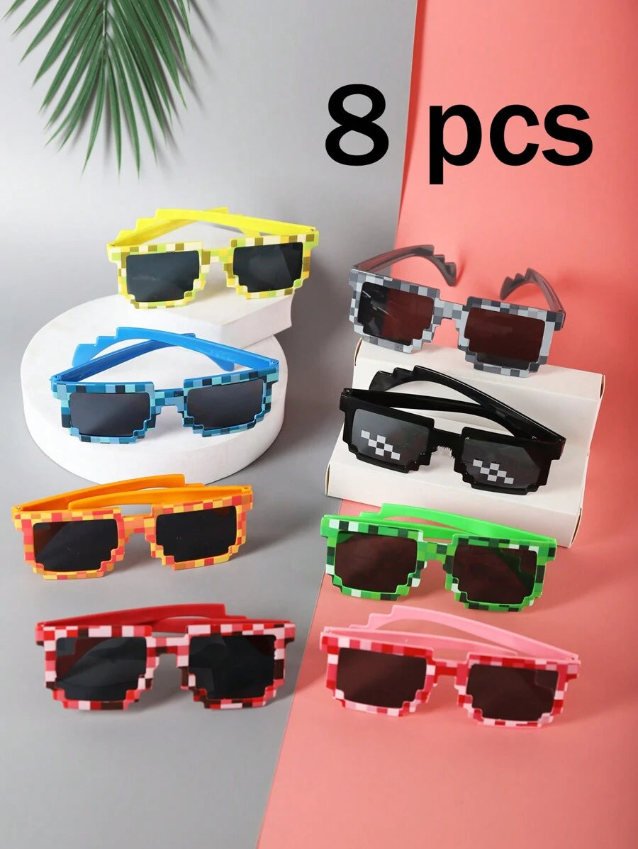 1-16 Piece Pixels Mosaic Glasses – Fashion & Personalized Party Glasses, Creative Green Thug Life Eyewear Gift for Kids & Teens