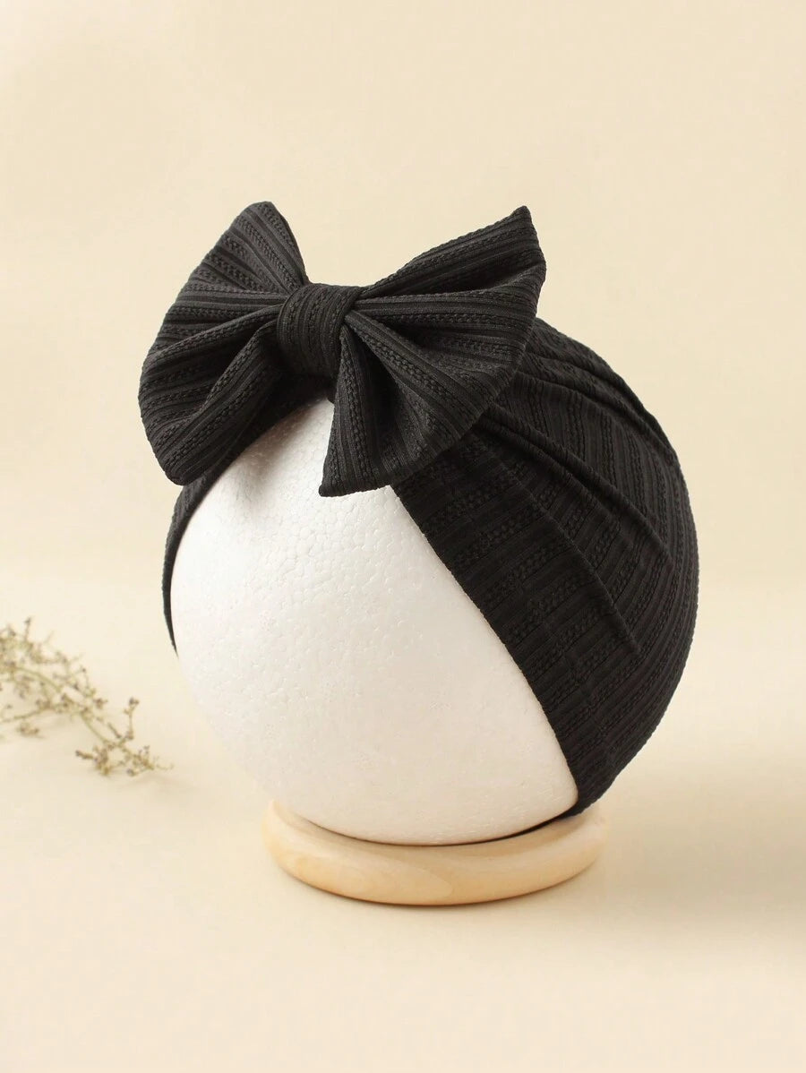 Jacquard Striped Bow Knot Beanie Hat Set for Cute Daily Wear