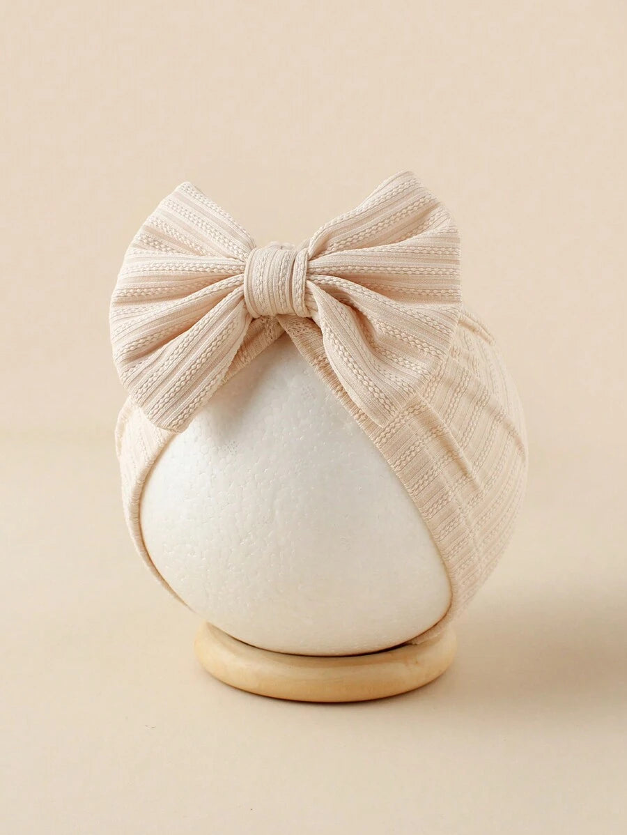 Jacquard Striped Bow Knot Beanie Hat Set for Cute Daily Wear