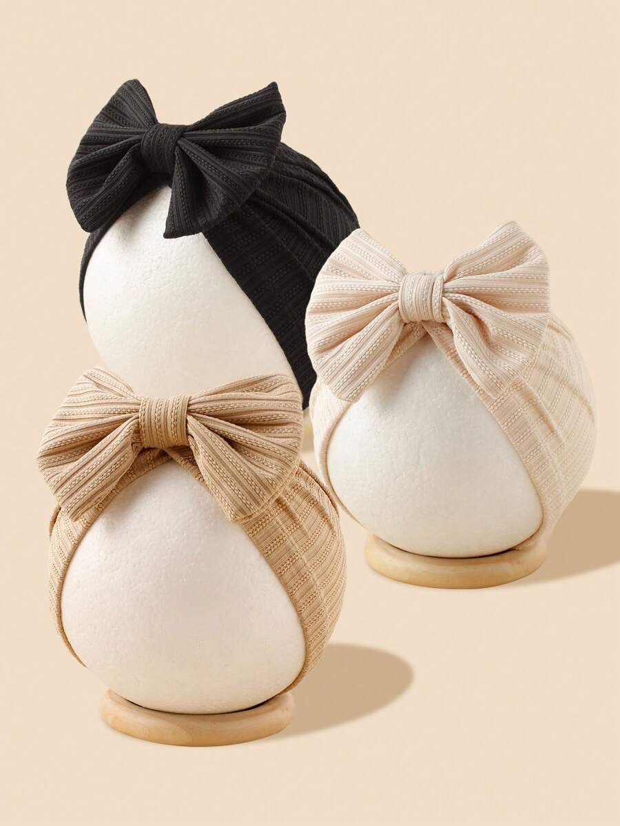 Jacquard Striped Bow Knot Beanie Hat Set for Cute Daily Wear