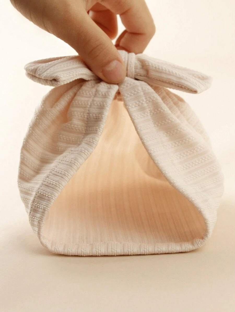 Jacquard Striped Bow Knot Beanie Hat Set for Cute Daily Wear