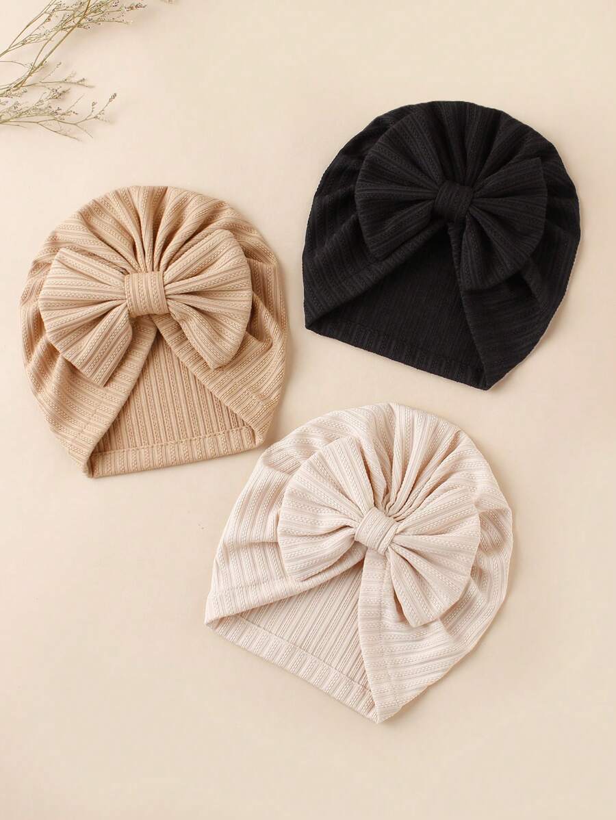 Jacquard Striped Bow Knot Beanie Hat Set for Cute Daily Wear