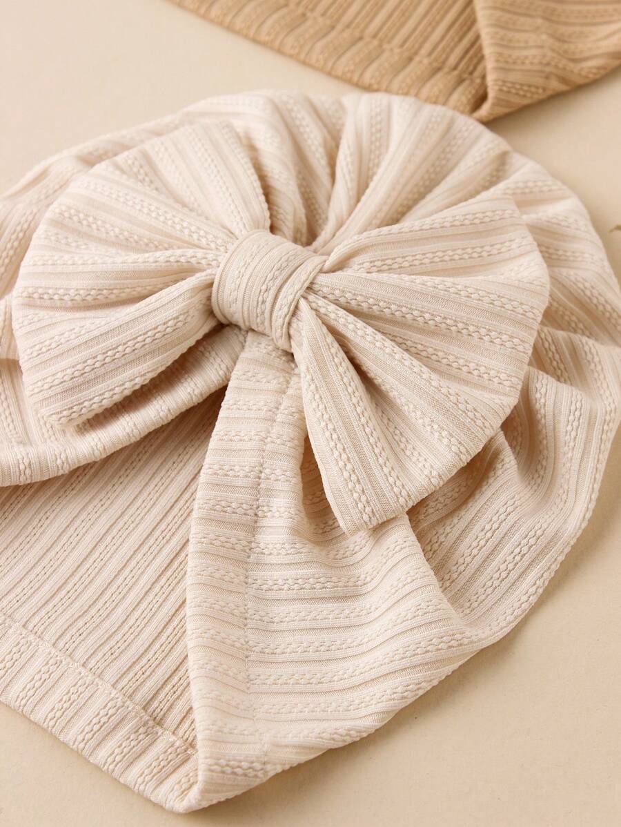 Jacquard Striped Bow Knot Beanie Hat Set for Cute Daily Wear