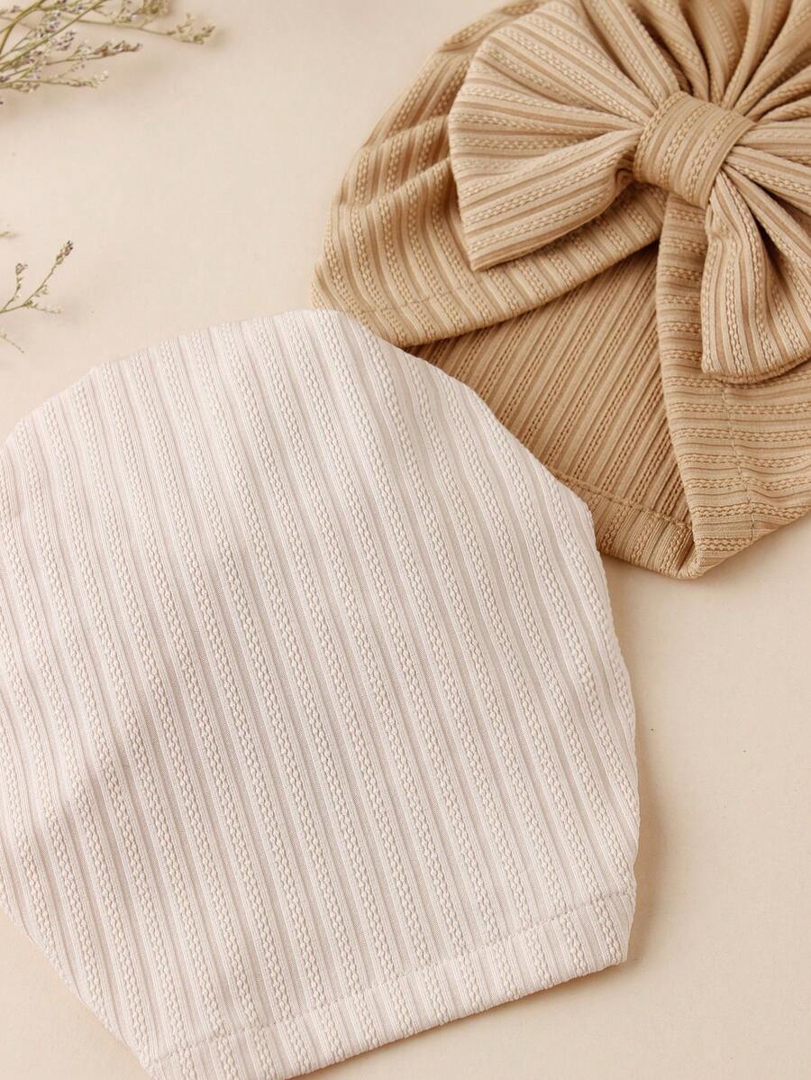 Jacquard Striped Bow Knot Beanie Hat Set for Cute Daily Wear