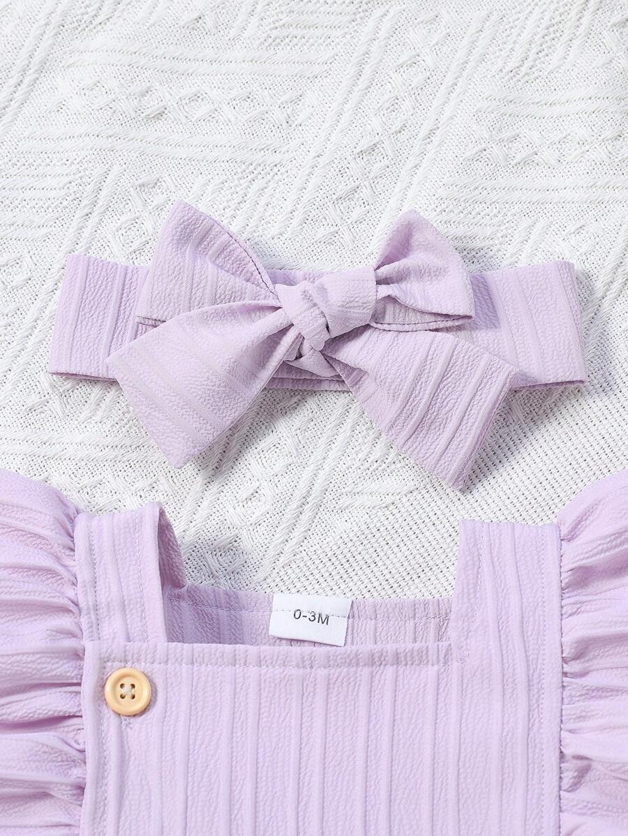Baby Girl 2pcs Summer Clothes Set - Blue Jacquard Ruffle Romper and Headband