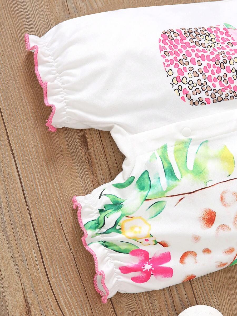 Cute Giraffe Print Baby Romper Lightweight Summer Outfit For Infant Girls