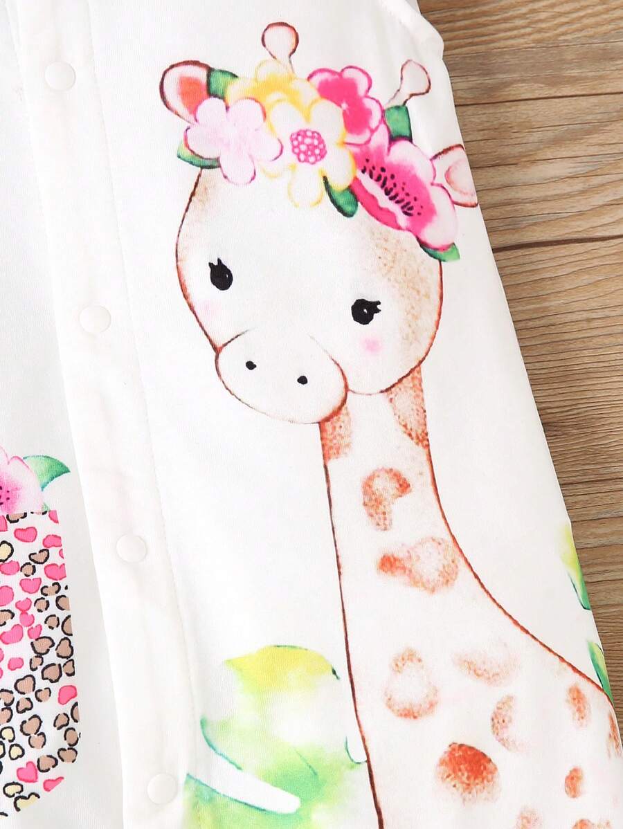 Cute Giraffe Print Baby Romper Lightweight Summer Outfit For Infant Girls