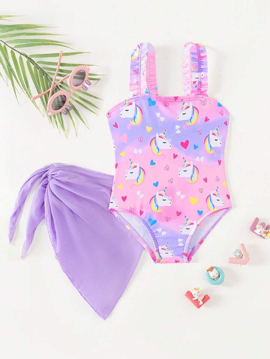 Baby Girls Floral Swimsuit And Coverup Skirt Set Tropical Beach Vacation Swimwear