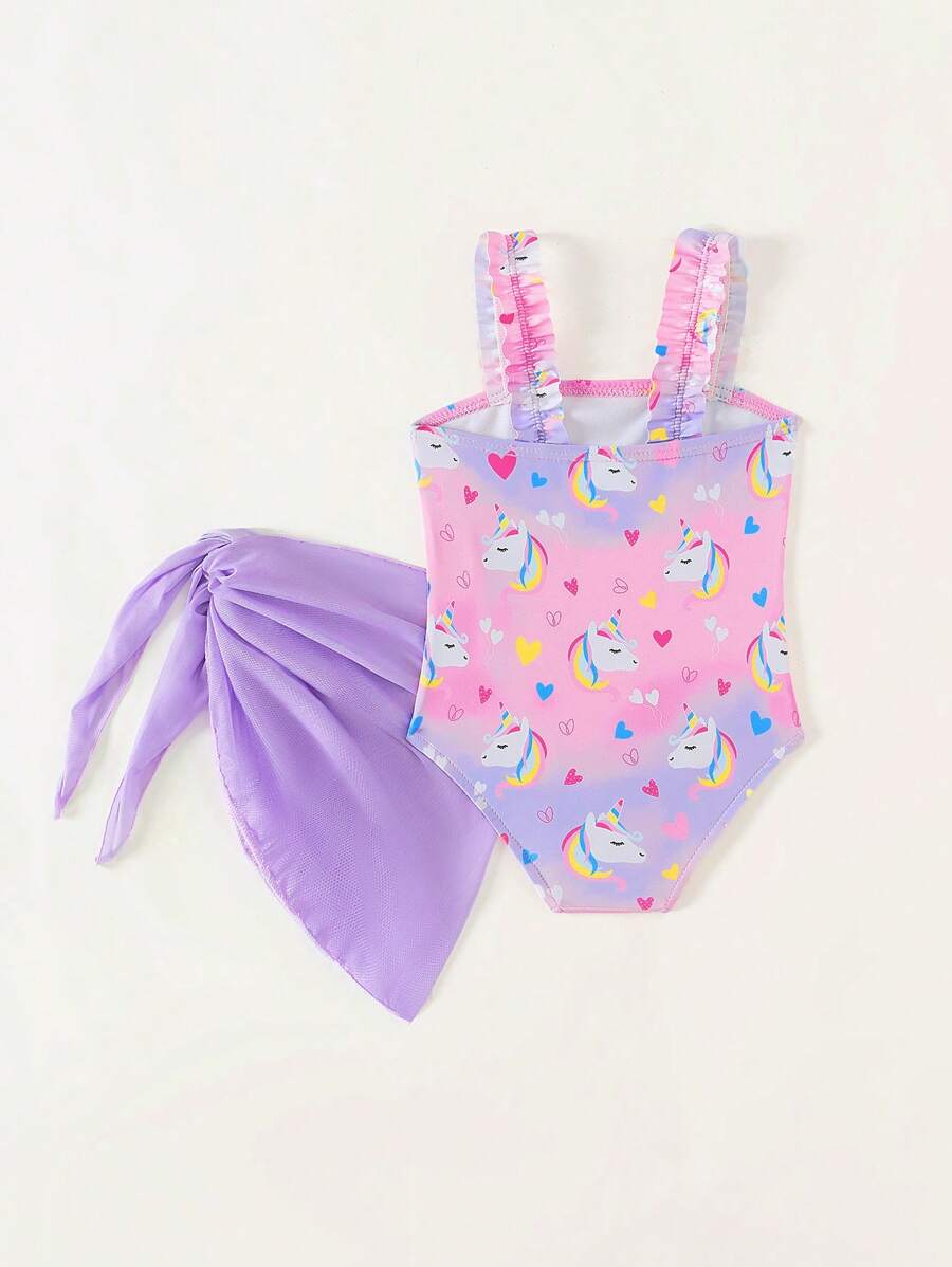 Baby Girls Floral Swimsuit And Coverup Skirt Set Tropical Beach Vacation Swimwear