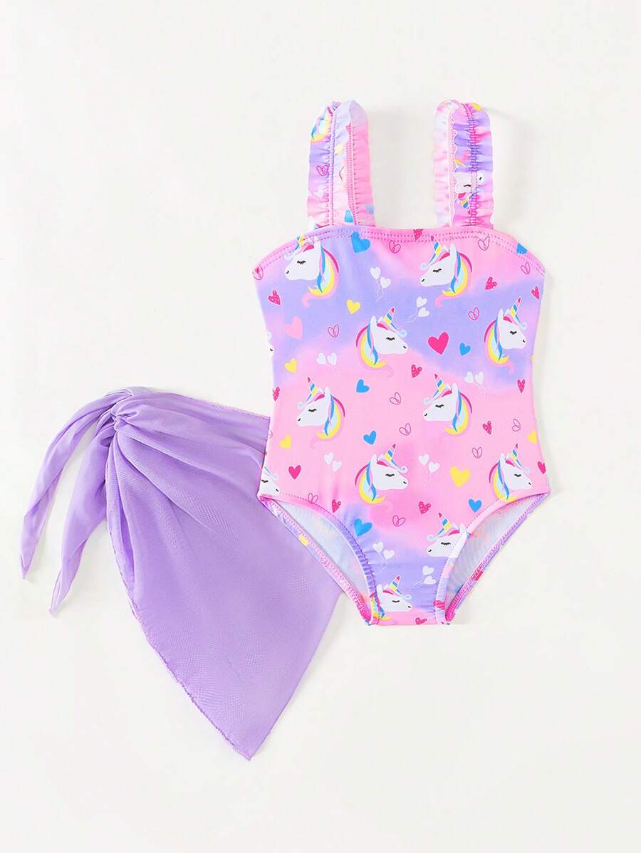 Baby Girls Floral Swimsuit And Coverup Skirt Set Tropical Beach Vacation Swimwear