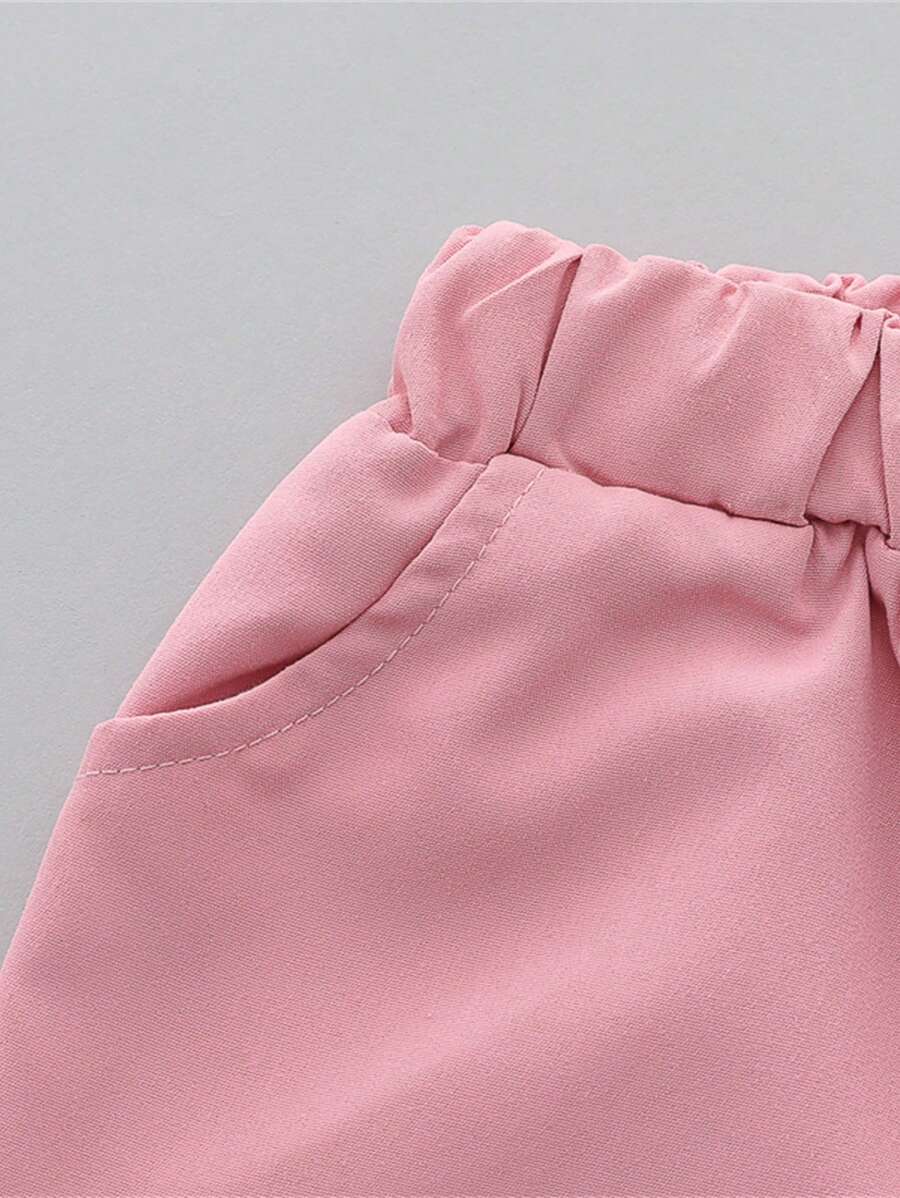 Cute Full Collar Summer Outfit For Toddler Boys Cartoon Shirt And Shorts
