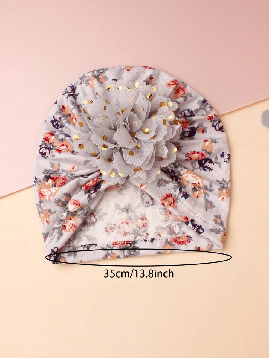 Printed Chiffon Flower Baby Hat Set for Cute Daily Wear
