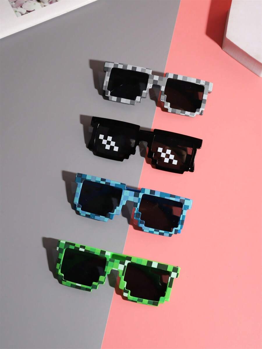 1-16 Piece Pixels Mosaic Glasses – Fashion & Personalized Party Glasses, Creative Green Thug Life Eyewear Gift for Kids & Teens