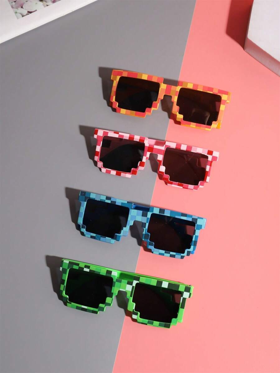 1-16 Piece Pixels Mosaic Glasses – Fashion & Personalized Party Glasses, Creative Green Thug Life Eyewear Gift for Kids & Teens