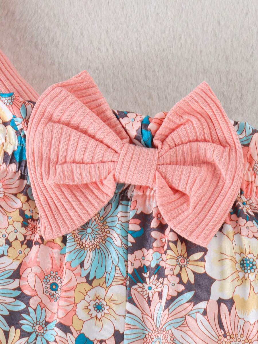 Cute Print Bodysuit Pants Hat and Headband Outfit Set for Spring and Autumn Wear