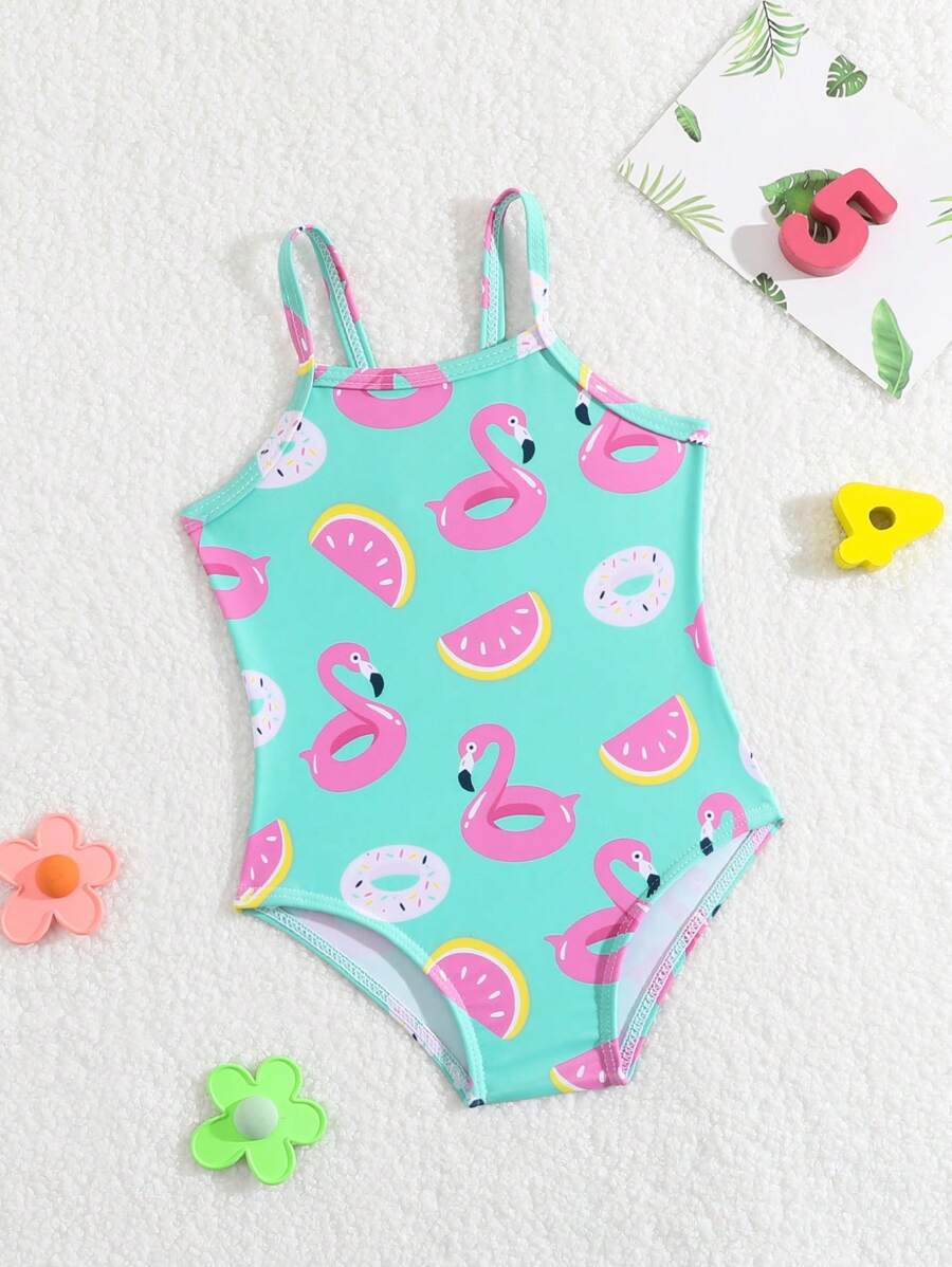 Baby Girl Flamingo Print Tankini Swimsuit Set