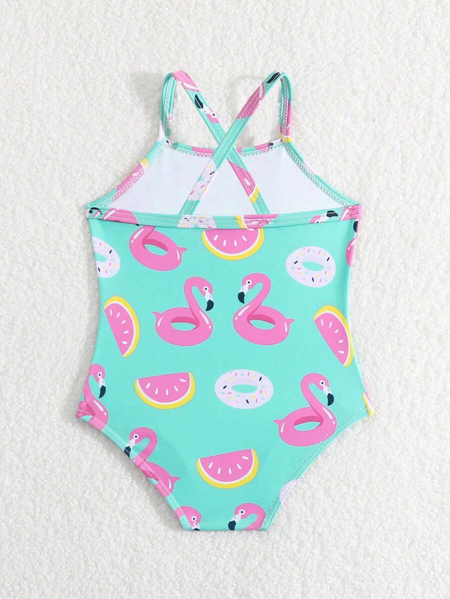 Baby Girl Flamingo Print Tankini Swimsuit Set