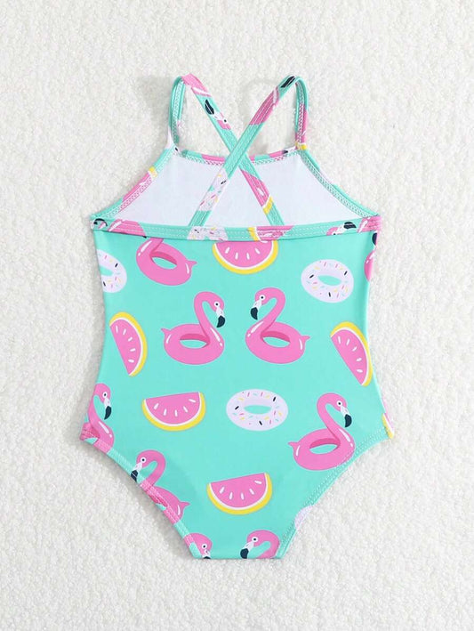 Baby Girl Flamingo Print Tankini Swimsuit Set
