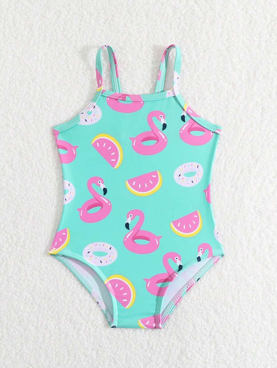 Baby Girl Flamingo Print Tankini Swimsuit Set