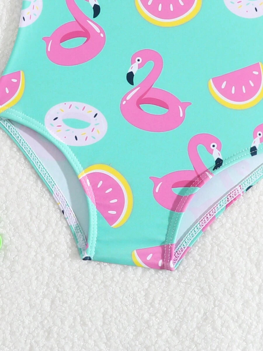Baby Girl Flamingo Print Tankini Swimsuit Set