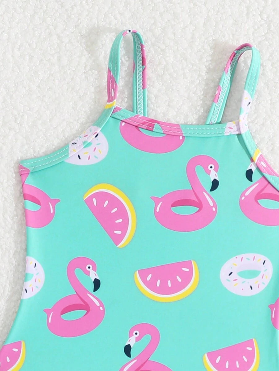 Baby Girl Flamingo Print Tankini Swimsuit Set