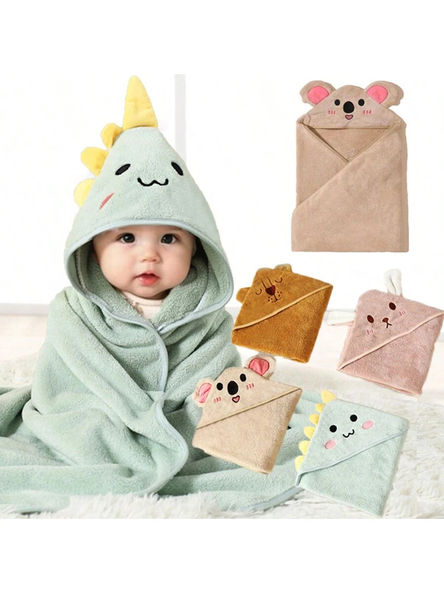 Baby Hooded Bath Towel Cartoon Animal Hooded Towel Soft Absorbent Baby Blanket Wrap 80x80cm