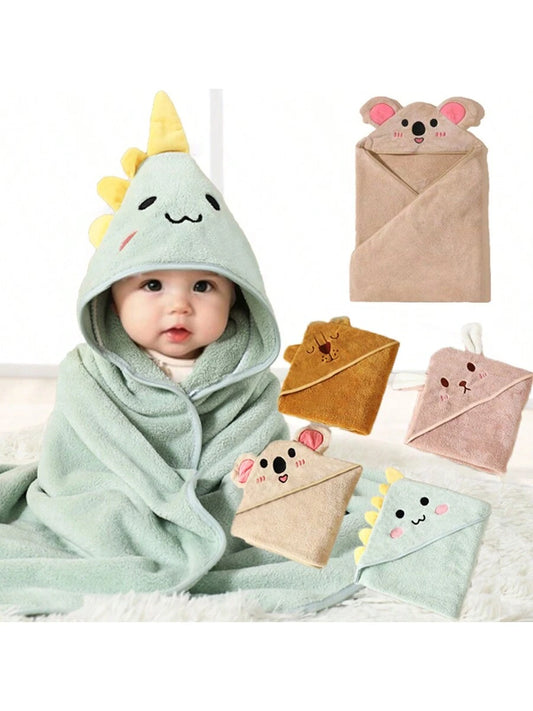 Baby Hooded Bath Towel Cartoon Animal Hooded Towel Soft Absorbent Baby Blanket Wrap 80x80cm