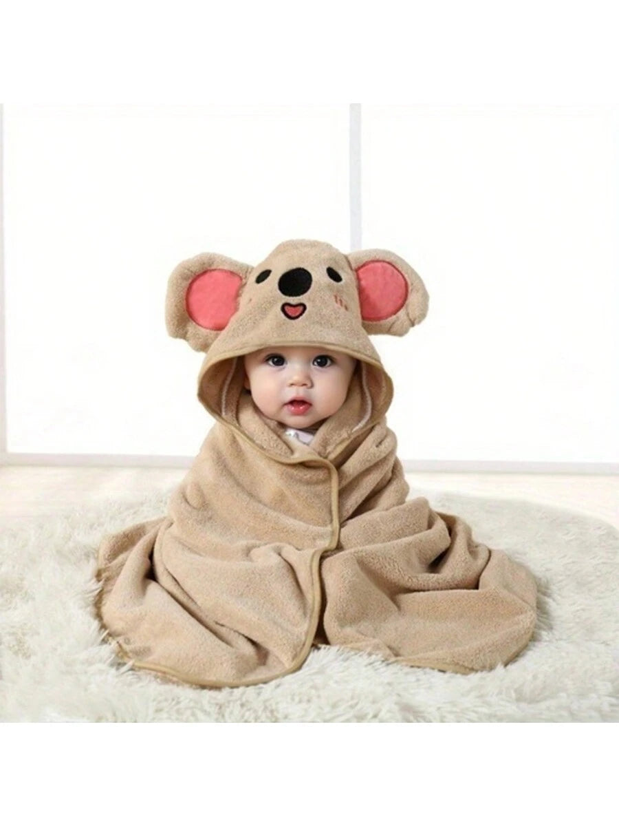 Baby Hooded Bath Towel Cartoon Animal Hooded Towel Soft Absorbent Baby Blanket Wrap 80x80cm