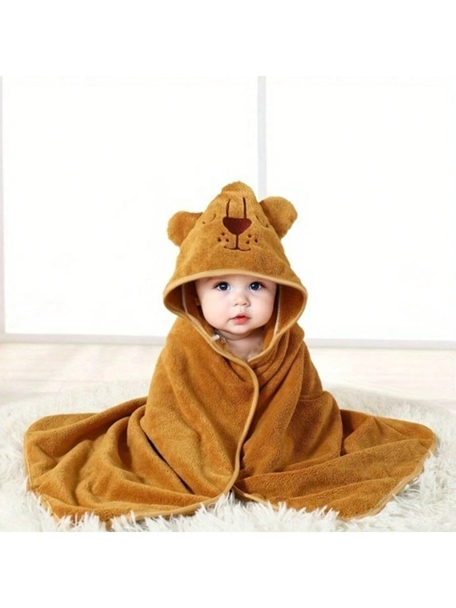 Baby Hooded Bath Towel Cartoon Animal Hooded Towel Soft Absorbent Baby Blanket Wrap 80x80cm