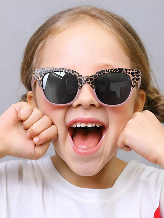 2 Pcs Kids Leopard Square Fashion Glasses – Cute Asymmetric Frames, Personalized Baby Unisex Trendy Eyewear Set