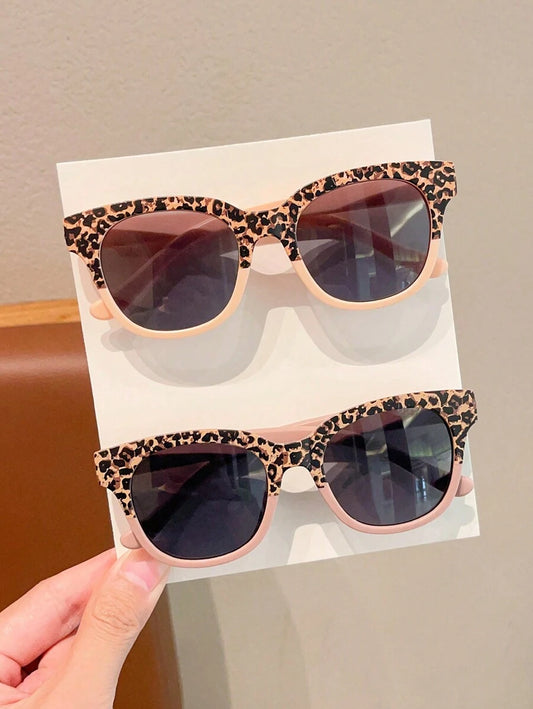 2 Pcs Kids Leopard Square Fashion Glasses – Cute Asymmetric Frames, Personalized Baby Unisex Trendy Eyewear Set