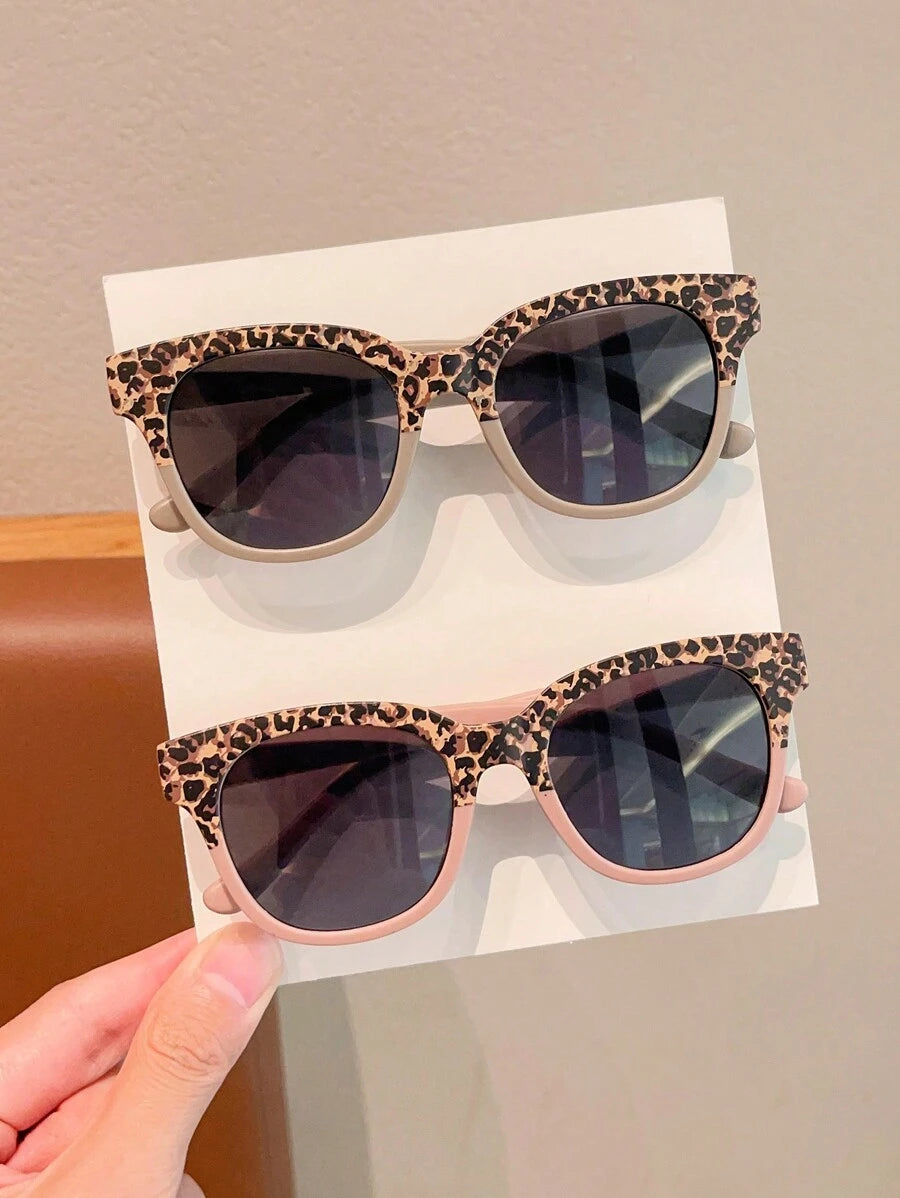 2 Pcs Kids Leopard Square Fashion Glasses – Cute Asymmetric Frames, Personalized Baby Unisex Trendy Eyewear Set
