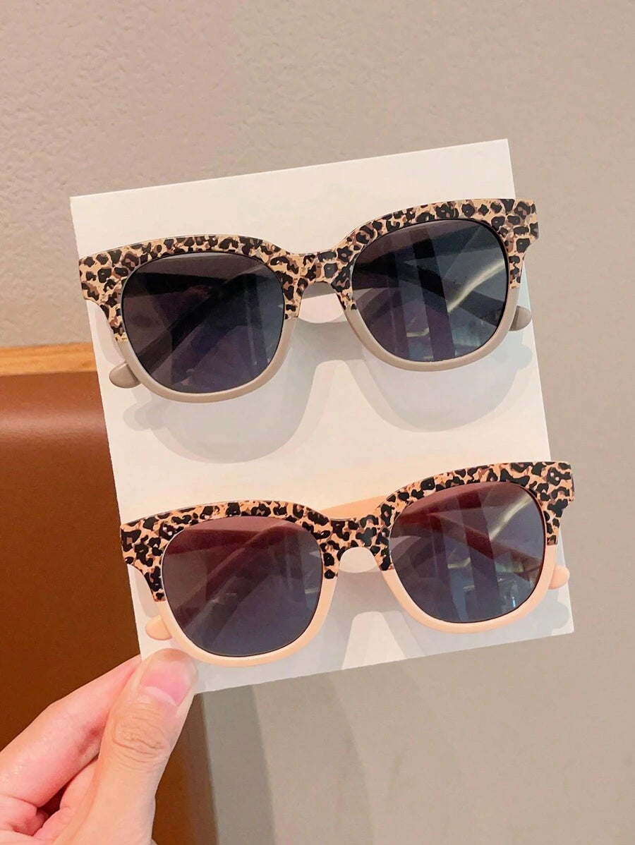 2 Pcs Kids Leopard Square Fashion Glasses – Cute Asymmetric Frames, Personalized Baby Unisex Trendy Eyewear Set