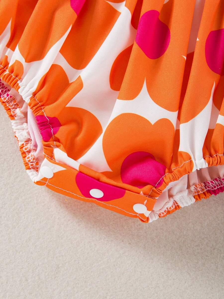 Sweet Sunflower Pleated Bodysuit for Baby Girls - Flutter Sleeve Casual Wear